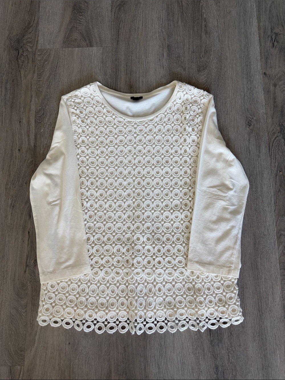 J. Crew Cream Crochet Lace Long Sleeve Top